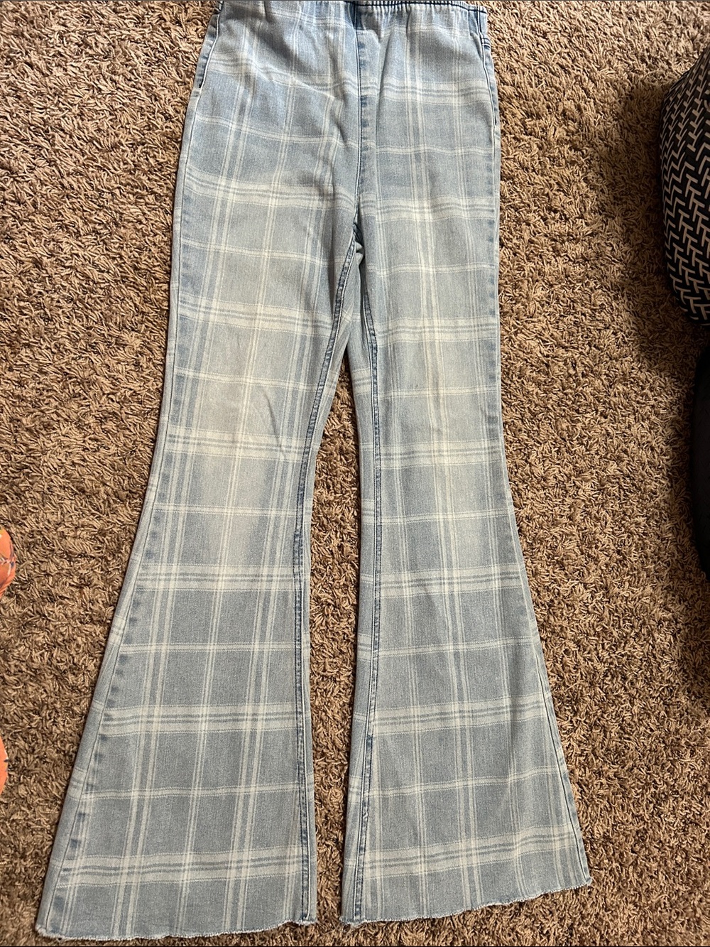 Light Blue Plaid Flare Jeans